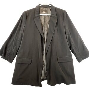 Tahari Blazer Jacket Open Front Womens XL Black 3/4 Sleeve Office Career